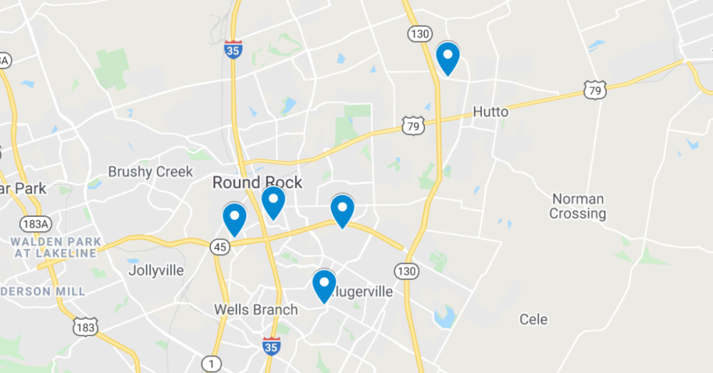 google maps screenshot of latest commercial projects filed in round rock pflugerville and hutto including frontera ridge apartments