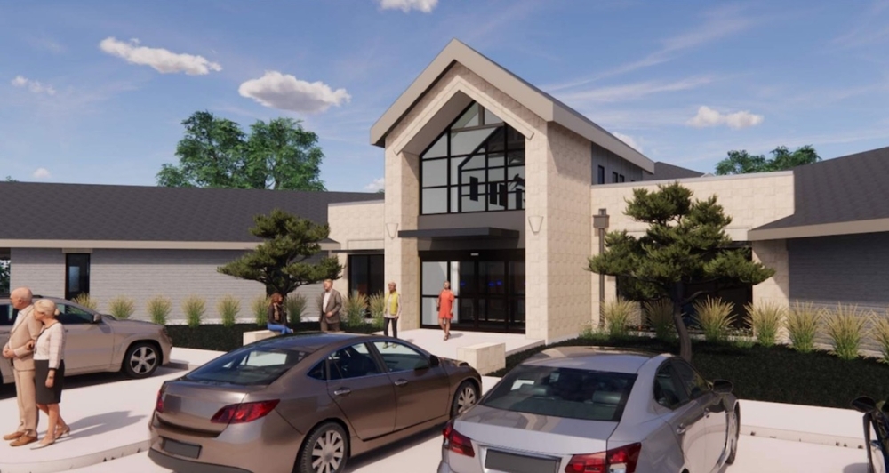 The Colleyville Senior Center’s front entrance will be updated. (Rendering courtesy Barker Rinker Seacat Architecture)