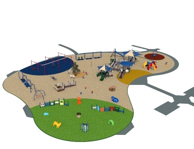Shown is a rendering of the final design of the Miles Together playground, an all-inclusive playground. The 22,000-square-foot playground is projected to cost $1.68 million to build. (Courtesy city of Brentwood)
