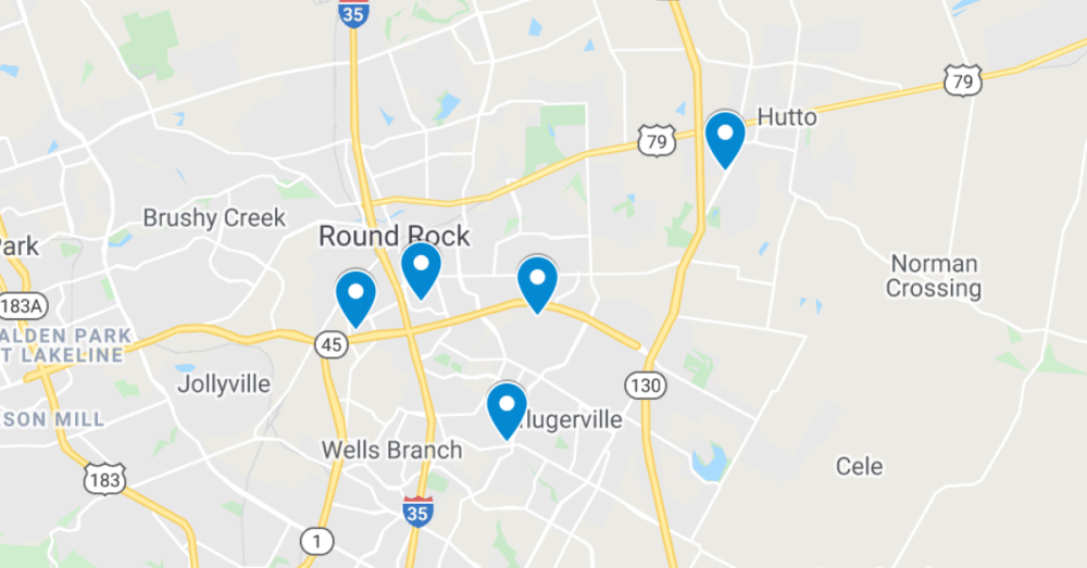 google maps screenshot of commercial projects recently filed in round rock hutto and pflugerville texas 