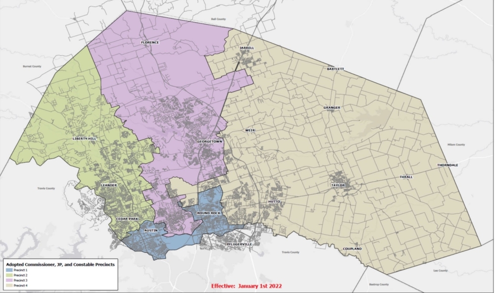 The new Williamson County precinct map goes into effect on Jan. 1. (Courtesy Williamson County)