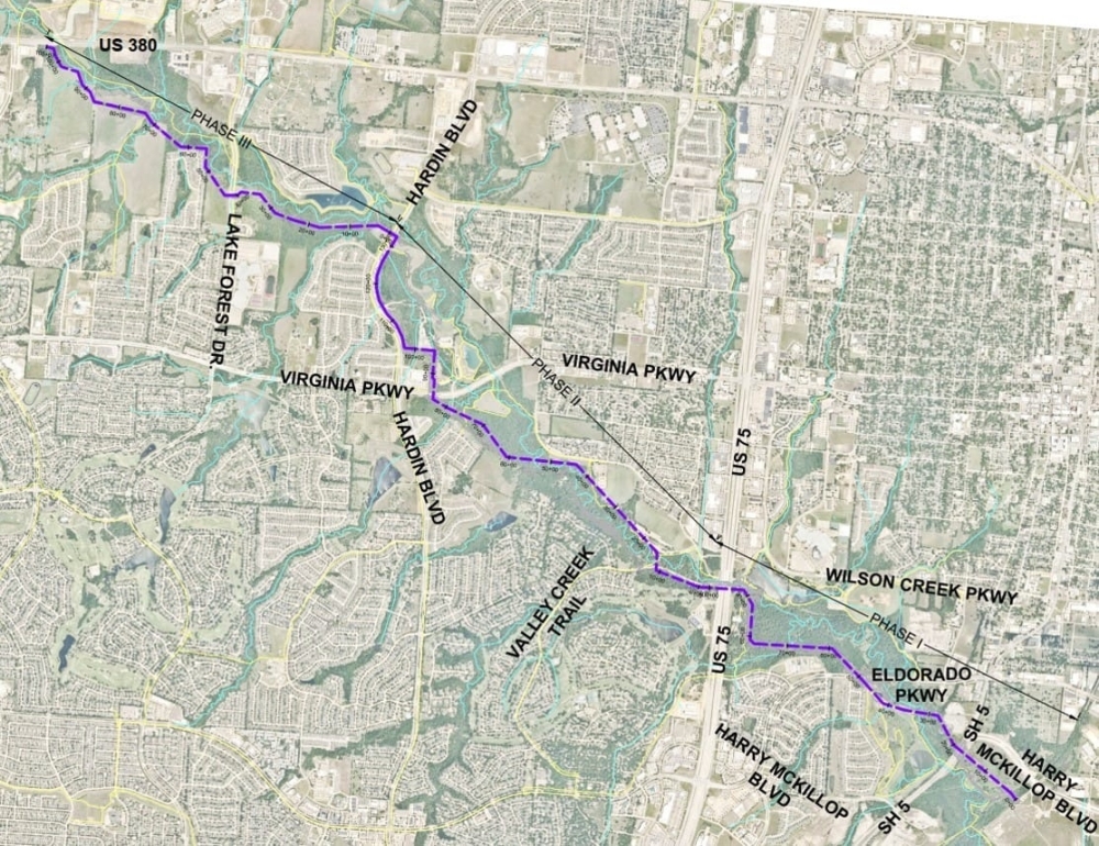 This map shows the route of the new pipeline in McKinney and its construction phases. (Illustration courtesy North Texas Municipal Water Distrrict)