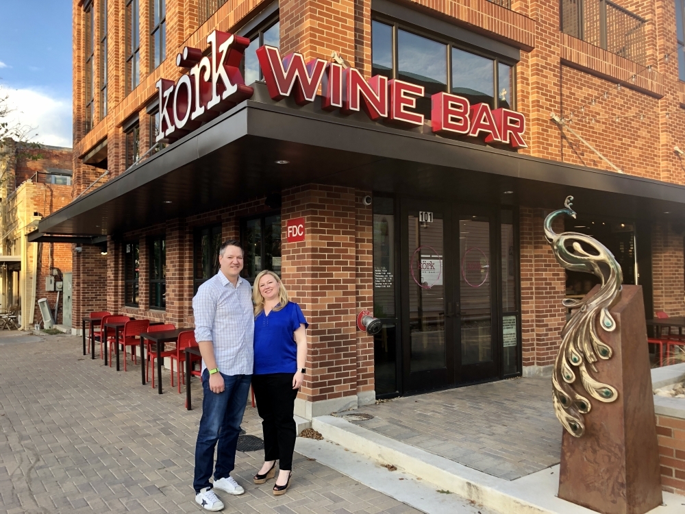 Owners Carissa and Ryan Kell at Kork Wine Bar. (Brittany Andes/ Community Impact Newspaper)