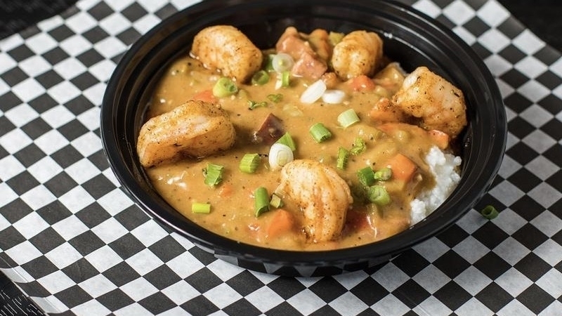 Cajun Skillet's shrimp and grits dish ($10) is grits and Cajun gravy topped with fried shrimp. (Courtesy Cajun Skillet)