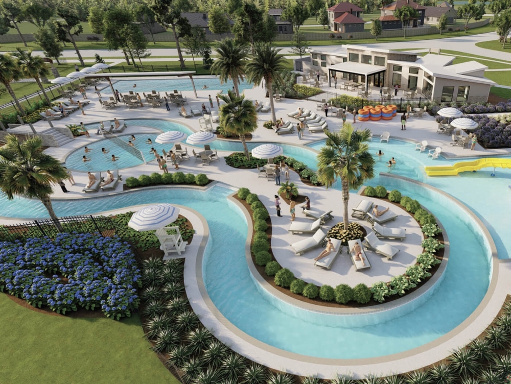 Construction on Marvida's Island Amenity Village, which features a lazy river, will begin soon. (Rendering courtesy Land Tejas)