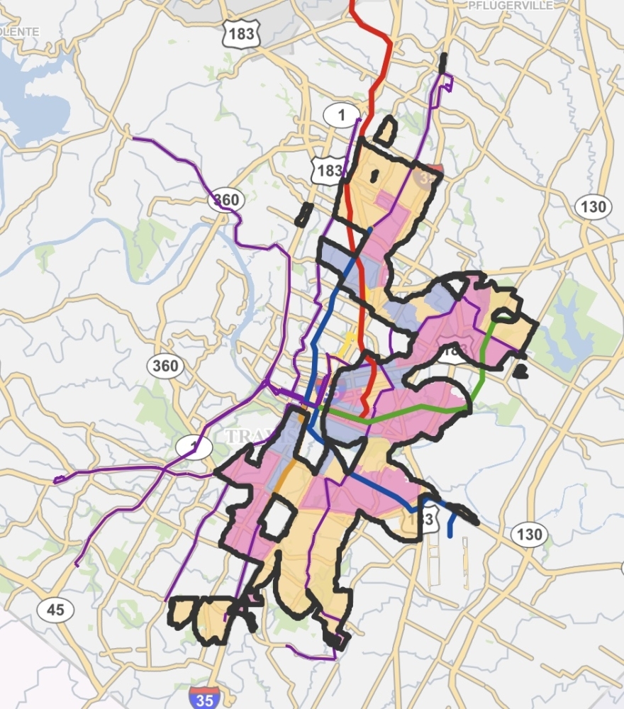 Properties eligible for purchase and use as affordable housing through the Community Acquisition Program are mainly located throughout the city's central and eastern corridors. (Screenshot via city of Austin)