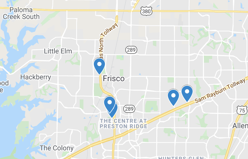 Screenshot of Google Maps in the Frisco area