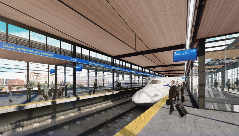 A conceptual rendering shows what a high-speed rail station in Dallas could look like. A final design on the station has not yet been released. (Rendering courtesy Texas Central)