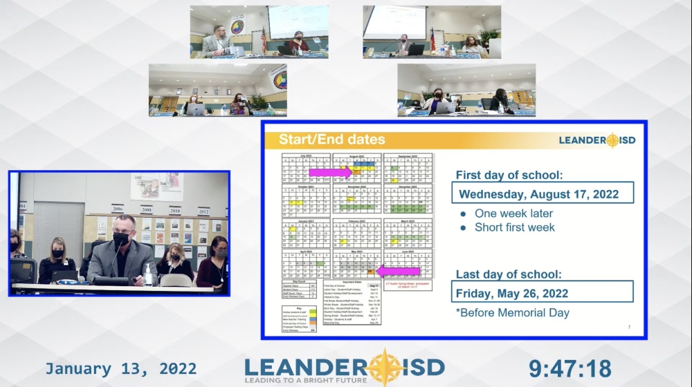 The proposed 2022-23 calendar begins on Aug. 17 and ends May 26. (Screenshot courtesy Leander ISD)