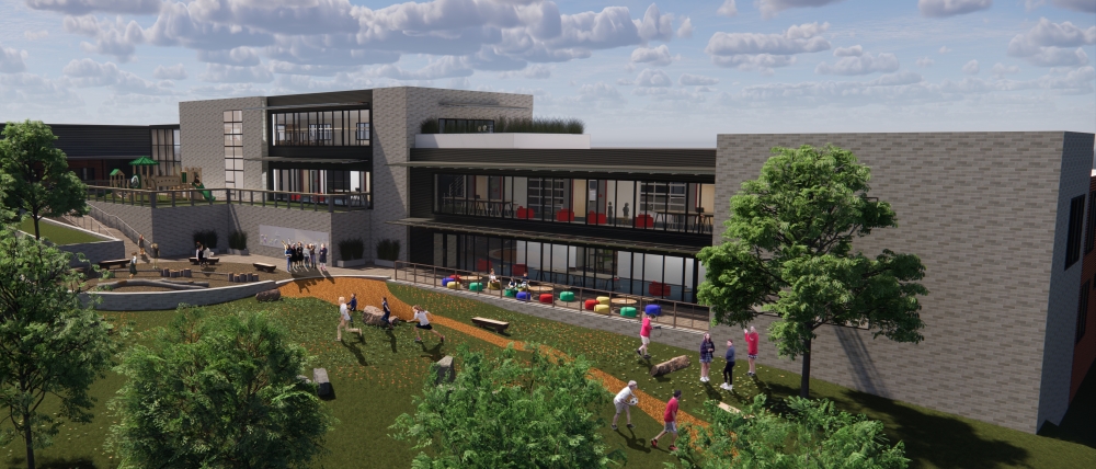 
The new campus will be 40,000 square feet and on the same site as the middle school. (Rendering courtesy Haddon Cowan)