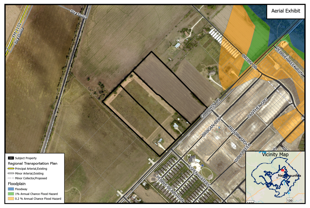 This image shows the 27-acre property for the proposed townhomes. (Courtesy City of New Braunfels)