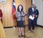 Harris County Judge Lina Hidalgo spoke at a Jan. 19 press conference where she criticized Texas voting laws, following an increase in rejected voter registrations and mail-in ballot applications (Screenshot from Harris County Judge's Office)