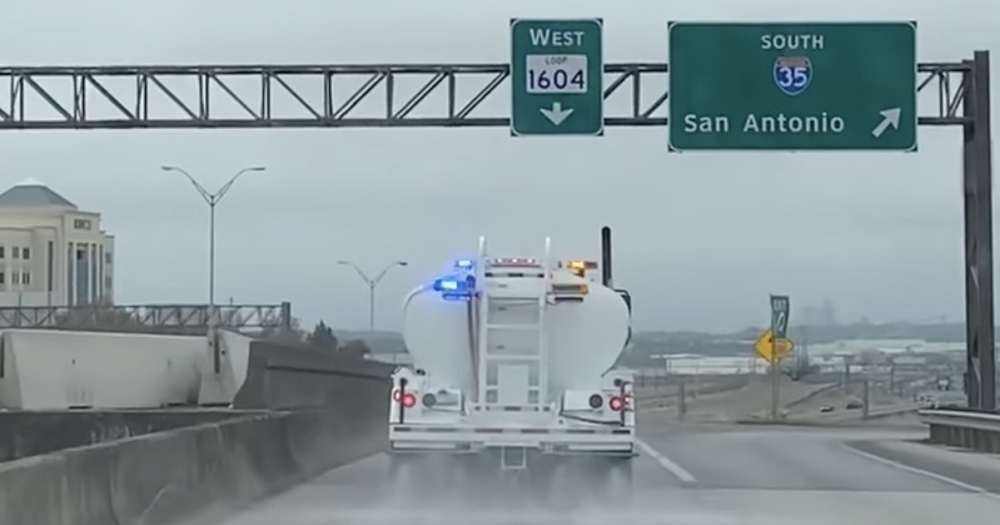 A Texas Department of Transportation crew treats westbound Loop 1604 on Jan. 19 ahead of a strong cold front, freezing temperatures and precipitation forecast for the San Antonio area. (Courtesy TxDOT)
