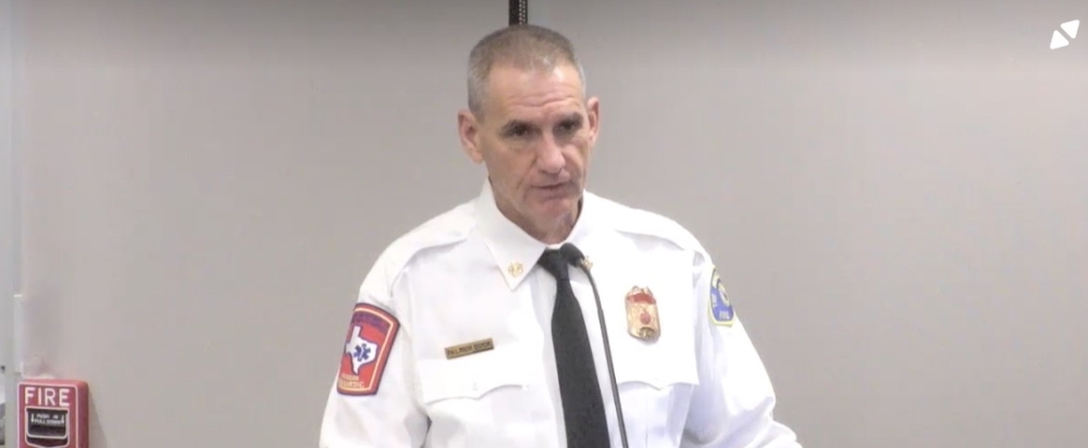 The Woodlands Fire Department Chief Palmer Buck spoke to The Woodlands board of directors at the Jan. 20 meeting. (Screenshot courtesy The Woodlands Township)