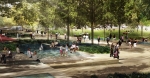 Civic Park, the newest park at Hemisfair, will include a shaded promenade and a "shallows" water feature. (Courtesy GGN/Hemisfair)