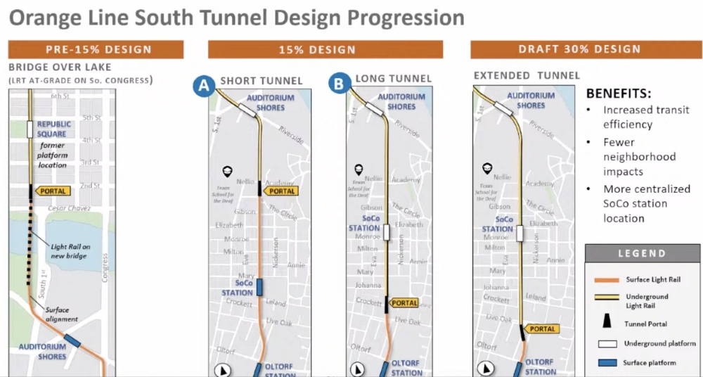 Initial plans for the Orange Line along South Congress Avenue were revised and could see the track's costs more than quadruple. (Screenshot via Capital Metro)