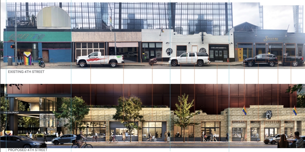 Initial architectural outlines for the Fourth Street redevelopment would include some of the existing buildings' original facades. (Courtesy city of Austin)