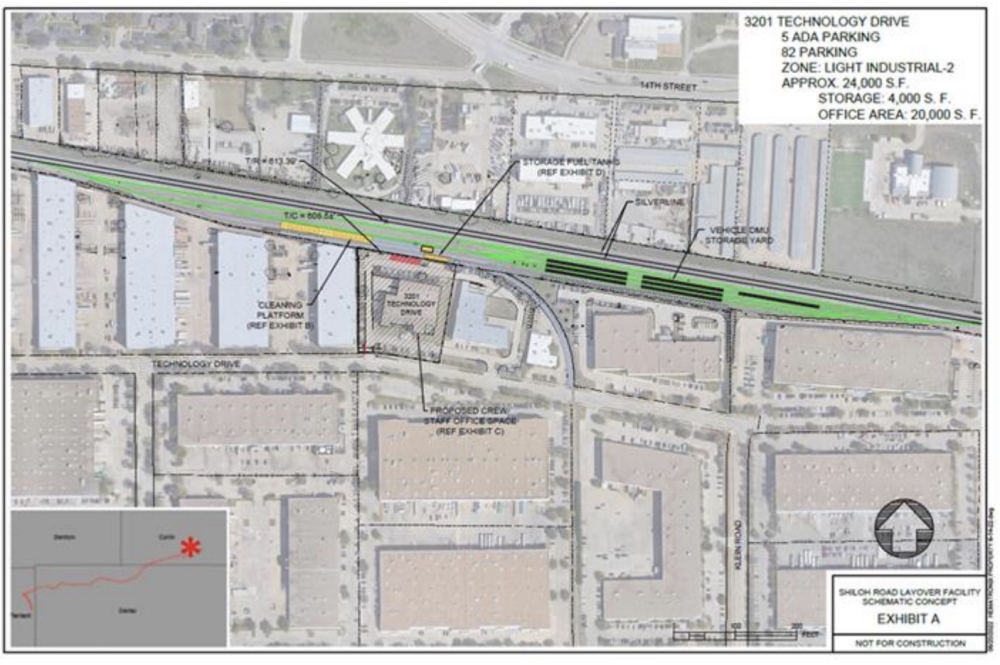 This map shows the area to be used for the layover facility. (Courtesy Dallas Area Rapid Transit)