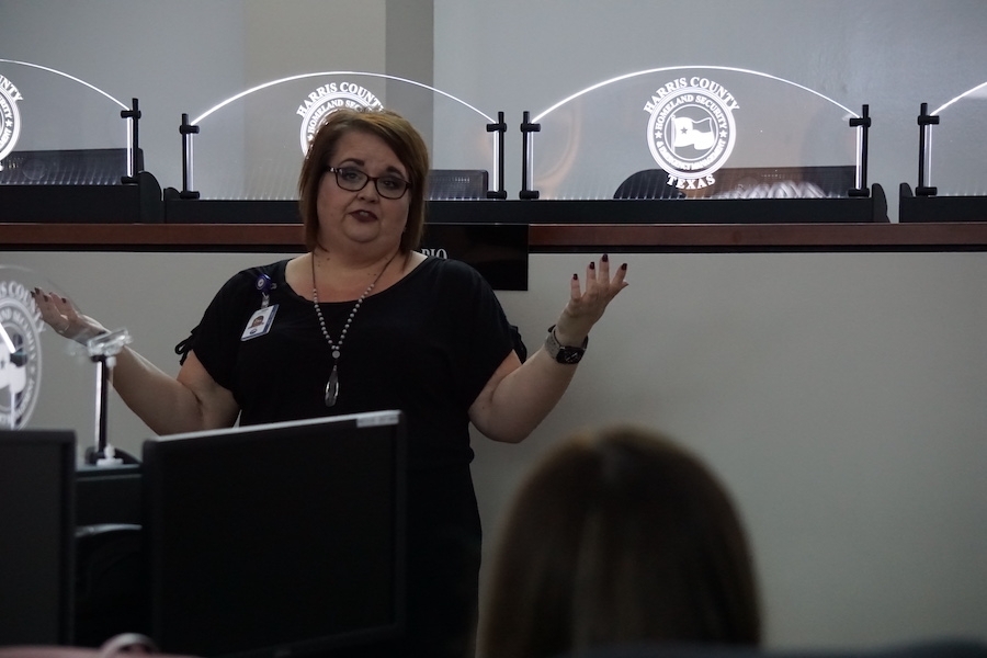 Misty Gunn, the manager of the Harris County Emergency Operations Center, shared stories of emergency responses she oversaw. (Mikah Boyd/ Community Impact)