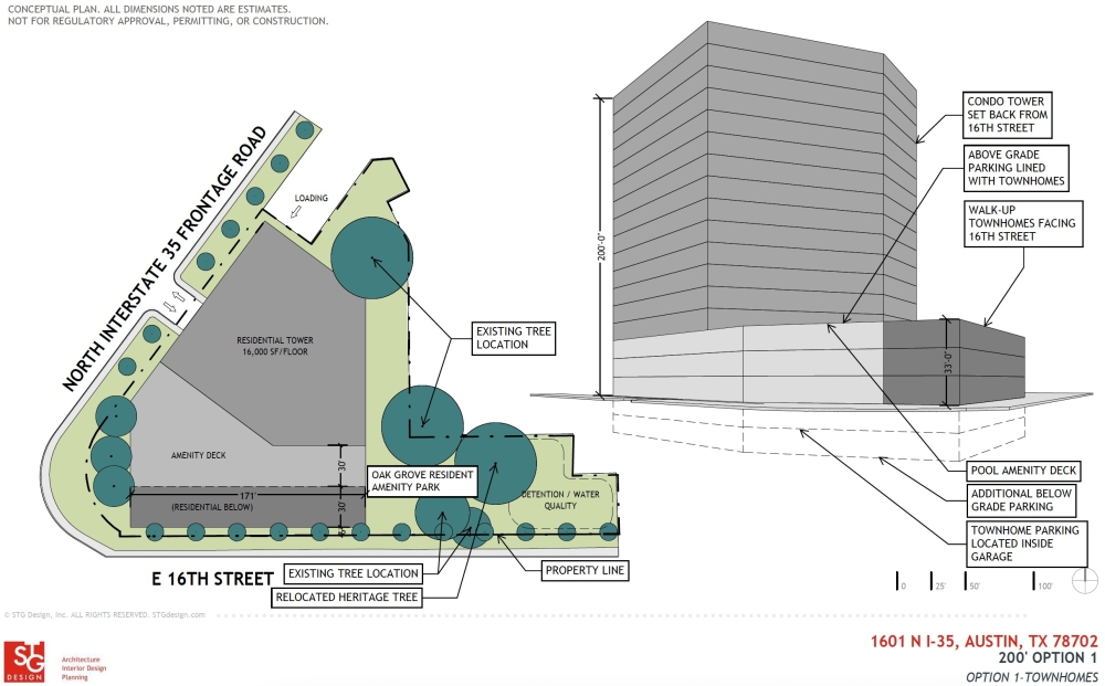 The proposed project could include more than 200 residences, 10% of which would be affordable based on income. (Courtesy city of Austin)