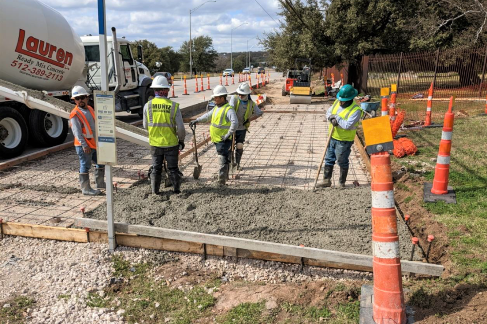 A crew works to form and pour the section of shared use path just west of the Zilker Botanical Garden entrance on Barton Springs Road. (Courtesy Austin Public Works)