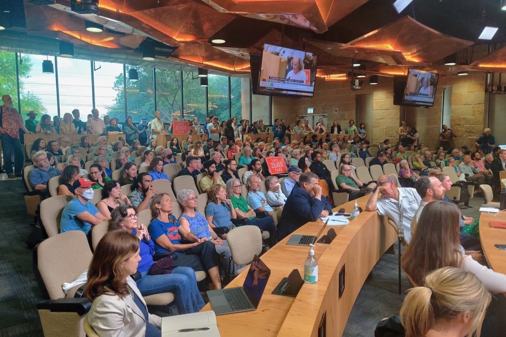 Dozens of Austinites, most speaking in opposition to the vision plan, attended the May 23 parks board meeting. (Ben Thompson/Community Impact)