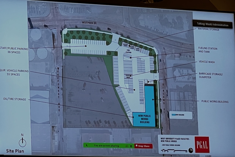 A site map was presented at the May 22 West U City Council meeting. (Melissa Enaje/Community Impact)