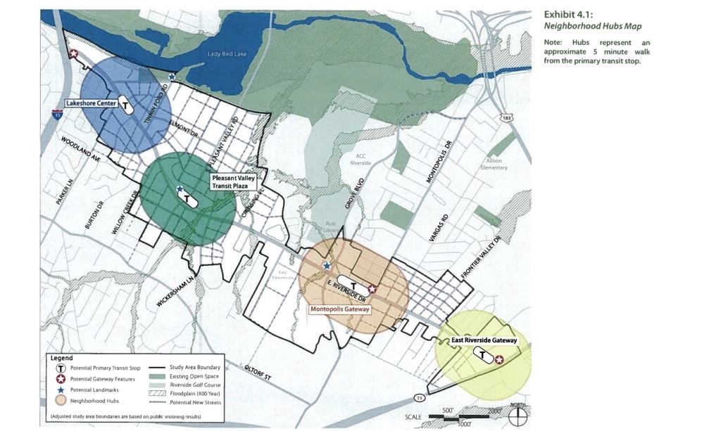 The properties in question are located just outside of the East Riverside Plan's Pleasant Valley transit hub. (Courtesy city of Austin)