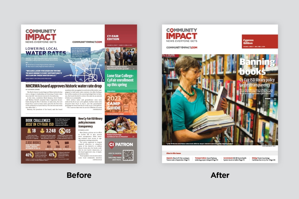 On the left, the familiar Community Impact newspaper; on the right, the sleek and impactful CI Simple redesign, revolutionizing how local news is experienced.