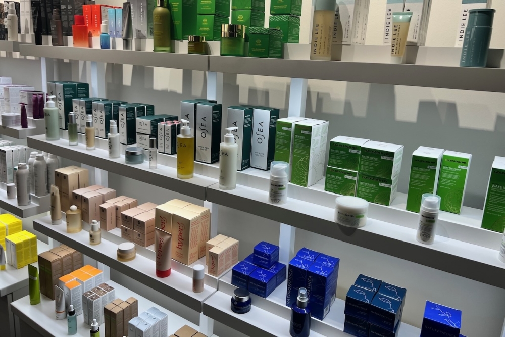  Clean skincare products on display. (Courtesy Heyday)