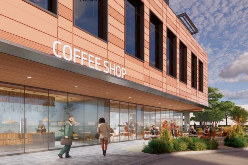 A photo rendering of the proposed Methodist Hospital office development includes dedicating first floor tenant space to retail and restaurants. (Courtesy City of Bellaire)