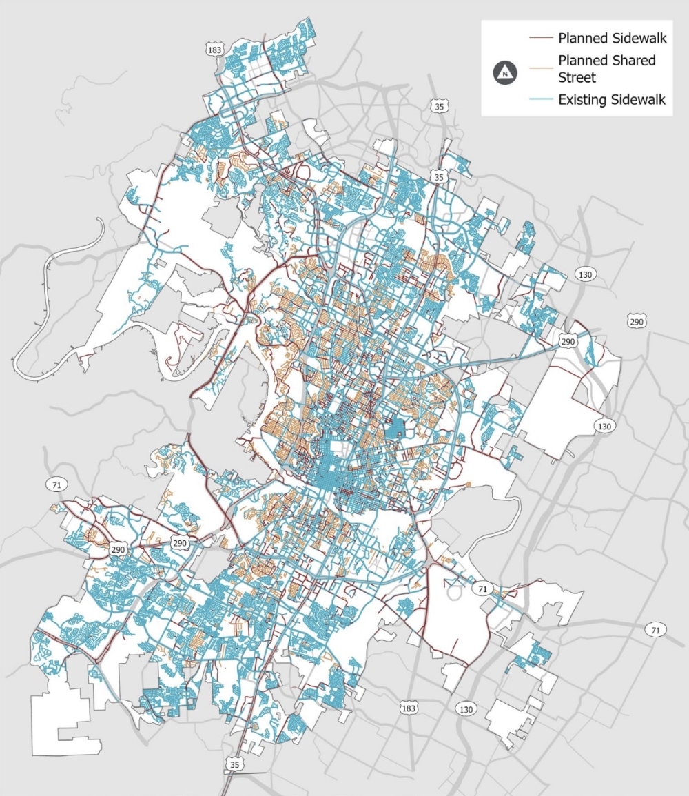 A new city sidewalk network plan calls for hundreds of miles of new pathways around Austin. (Courtesy city of Austin)