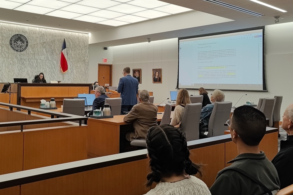 Attorney Bill Bunch laid out arguments against Austin's South Central Waterfront TIRZ in court on Feb. 20. (Ben Thompson/Community Impact)