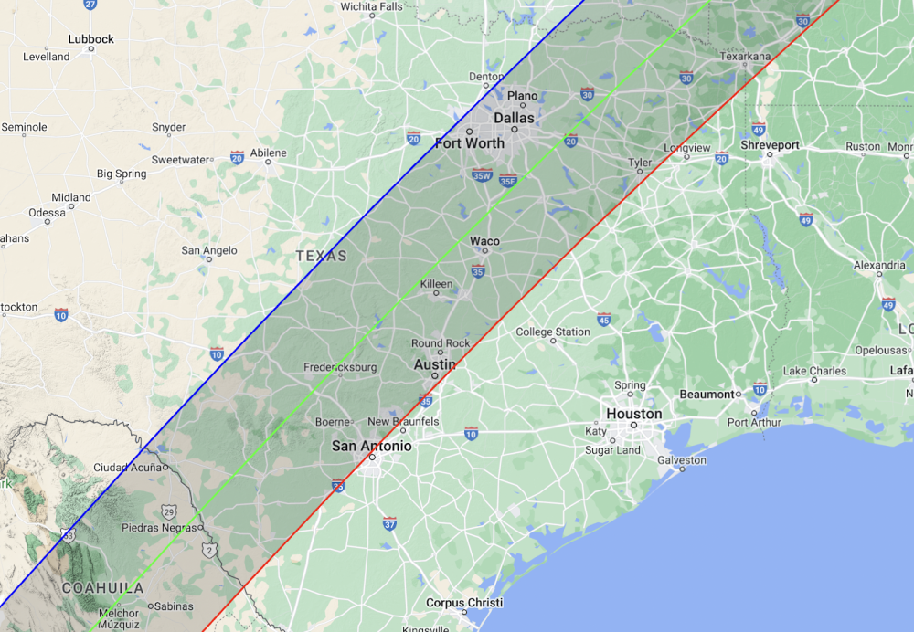 Austin, Bee Cave and Lakeway will be in the path of the total eclipse April 8. (Courtesy National Solar Observatory)
