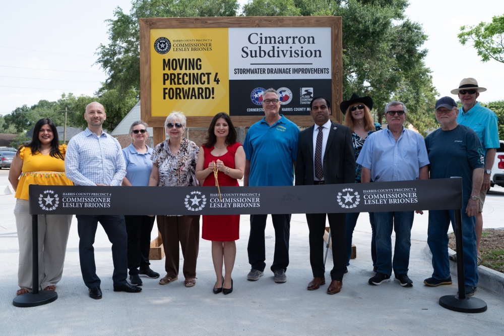 On April 30, Harris County Precinct 4 officials and community members celebrated the Cimarron drainage improvement project's completion. (Courtesy Harris County Precinct 4)