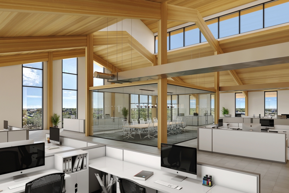 This is the first mass timber office building in the Greater Houston region, officials said. (Rendering courtesy Howard Hughes Holdings Inc.)