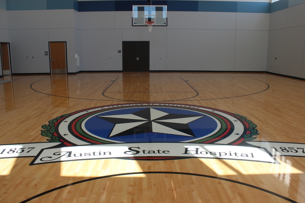 The new Austin State Hospital includes active space such as an indoor gymnasium. (Ben Thompson/Community Impact)