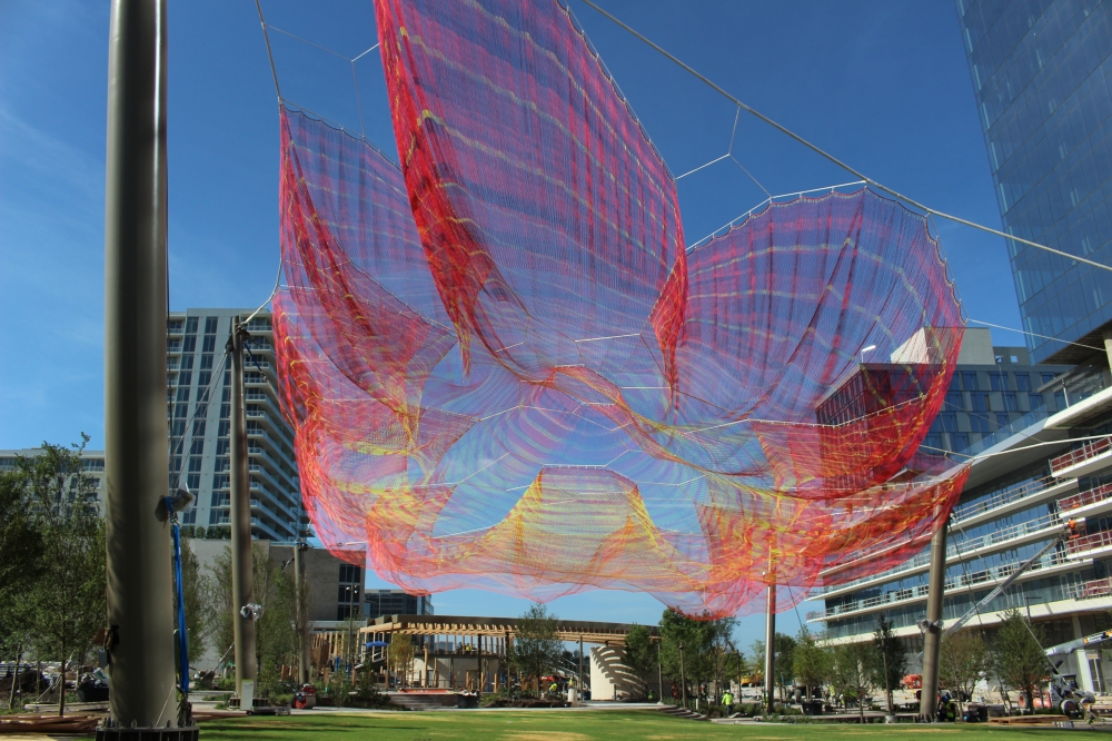 Butterfly Rest Stop was designed to look like milkweed flowers, according to a news release. The 160-foot-long sculpture will seemingly float above a portion of Kaleidoscope Park. (Alex Reece/Community Impact)