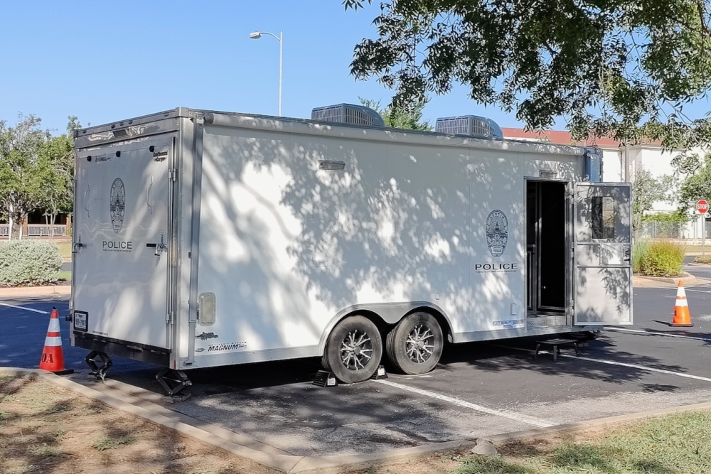 A city trailer will serve as a new outpost for city police officers and county sheriff's deputies. (Ben Thompson/Community Impact)