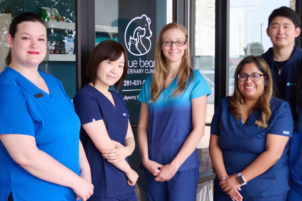 Owned and operated by Dr. Jiyoung Kwon (second from left), the clinic provides primary and urgent care.(Courtesy Blue Bear Veterinary Clinic)