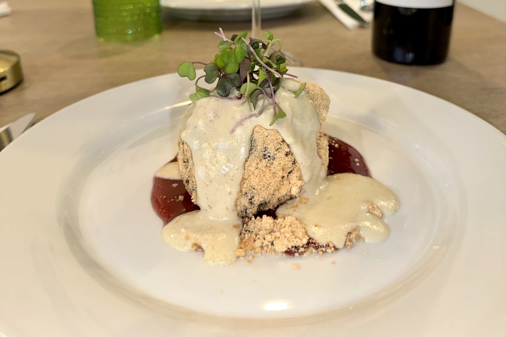 The Lomo marañon ($32) is made with loin Angus beef, covered in Marañon and topped with blue cheese cream and sweet red wine. (Courtesy Salt & Sugar Gastro Bar)