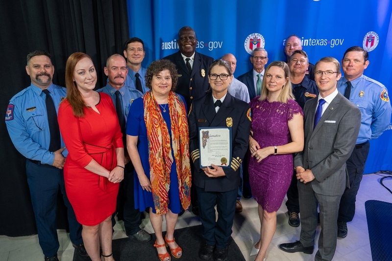 Austin leaders and fire officials highlighted the Austin Fire Department's training update in July. (Courtesy Burton Fitzsimmons)