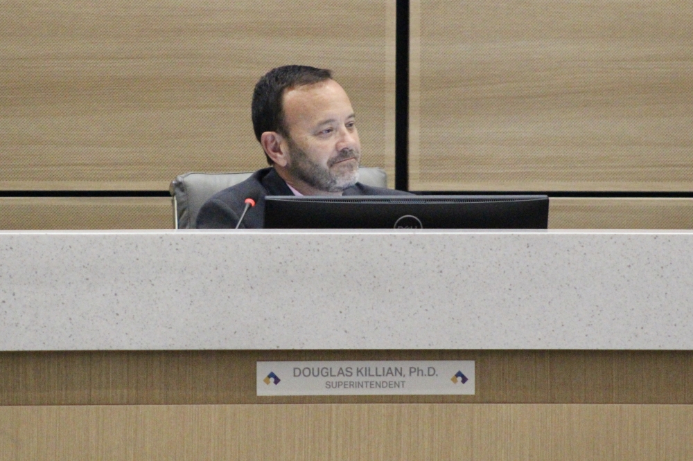 Cy-Fair ISD Doug Killian participates in a June 17 board meeting. (Danica Lloyd/Community Impact)