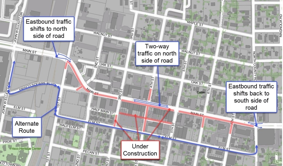 Multiple side streets beneath Main Street have closed as construction to redevelop The Main Street continues. (Courtesy city of Frisco)