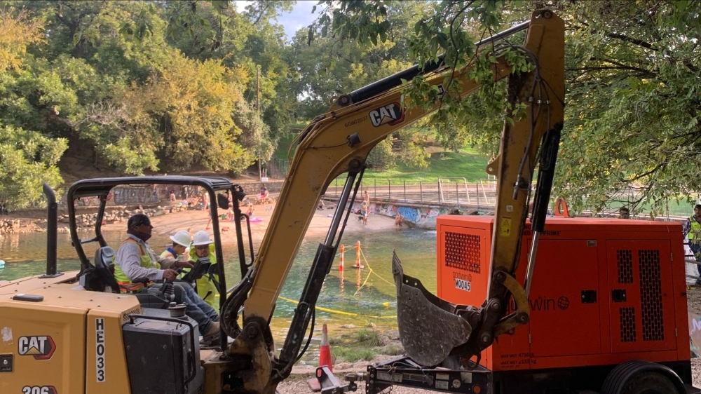 Crews worked to repair holes in a pipe beneath the public springs. (Courtesy city of Austin)