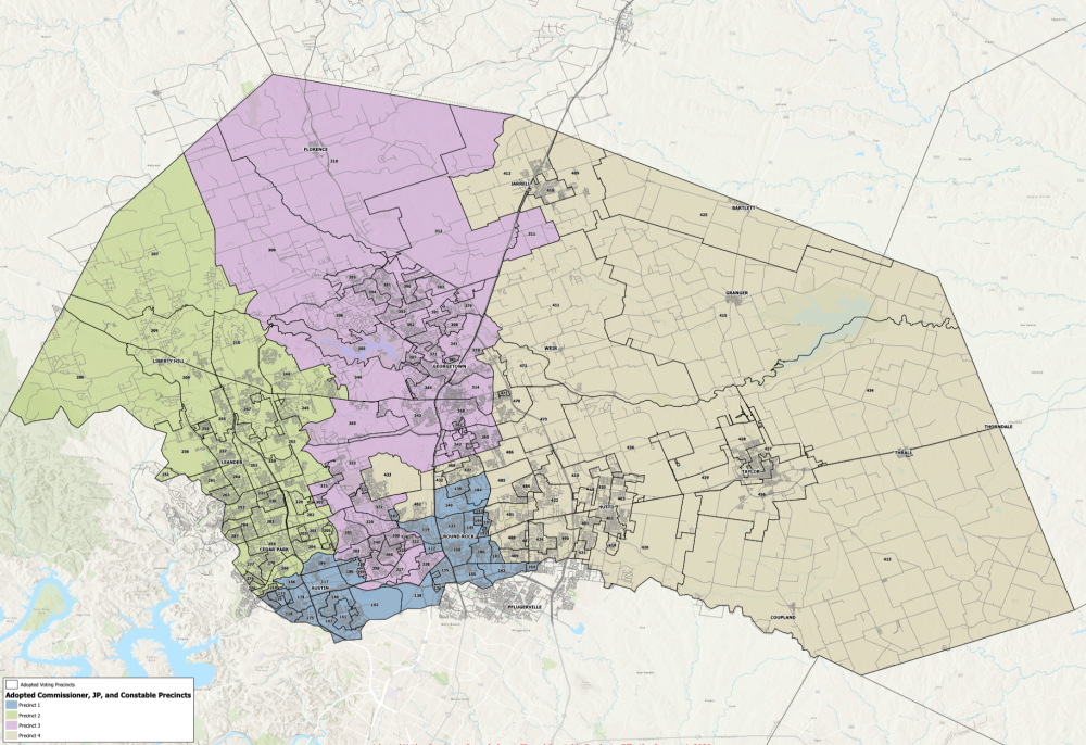 Williamson County has four precincts, and covers covers Georgetown, Round Rock, Cedar Park, Leander, Liberty Hill, Hutto, Pflugerville, Austin and more. (Courtesy Williamson County)