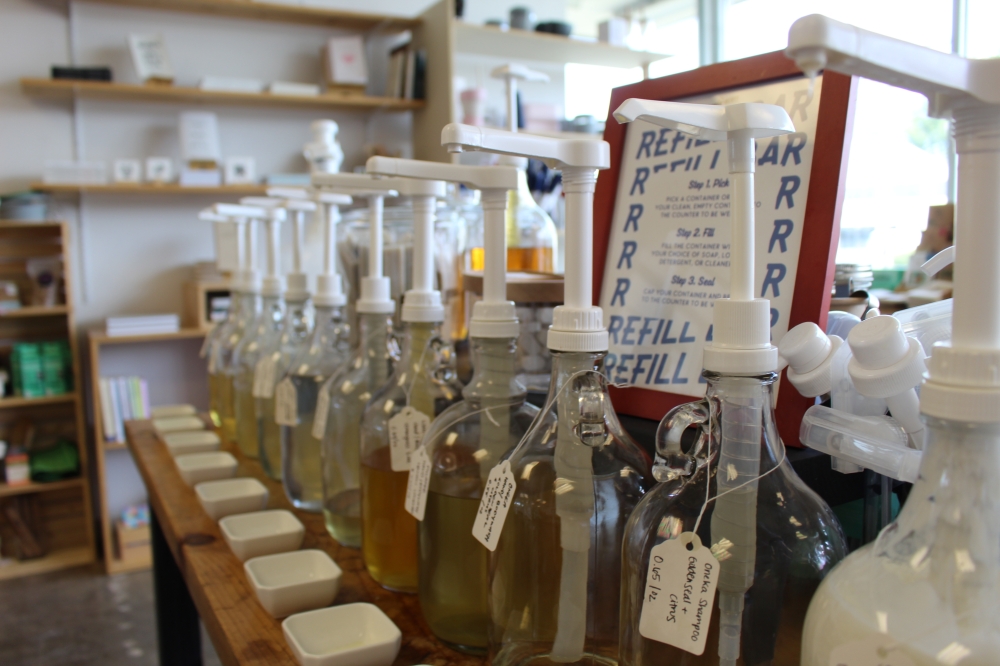 Parker + Scott's refill bar allows customers can restock on dish soap, laundry detergent, shampoo and more. (Sarah Hernandez/Community Impact)