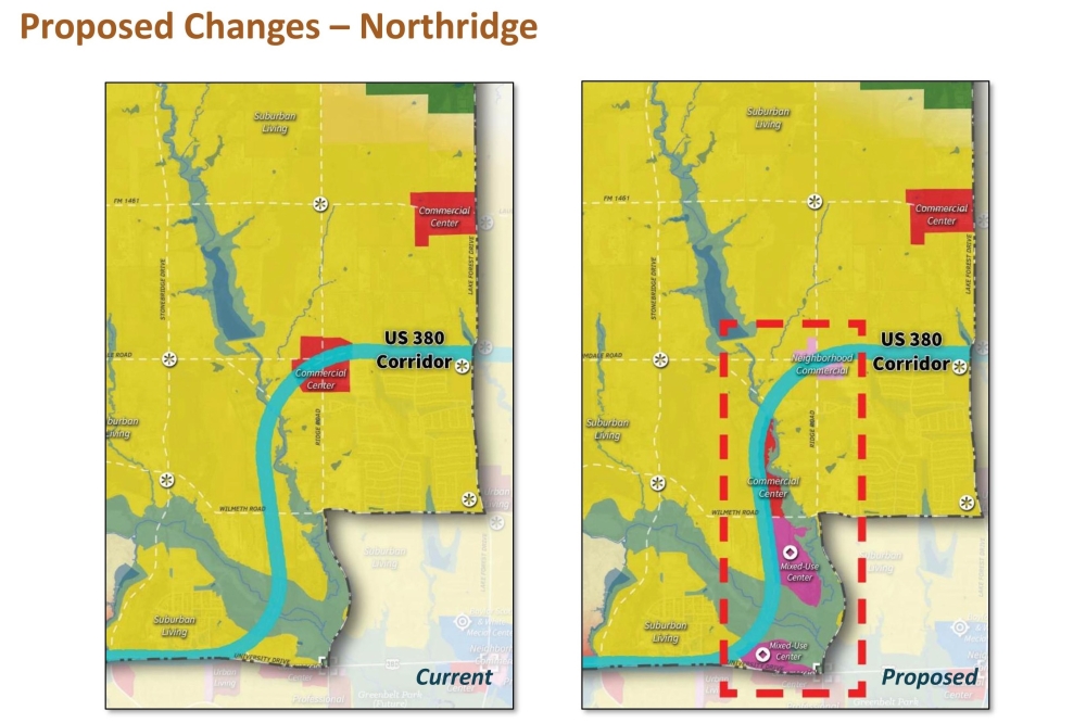 A proposed change in McKinney's Northridge district would add a mixed-use center placetype designation. (Courtesy city of McKinney)