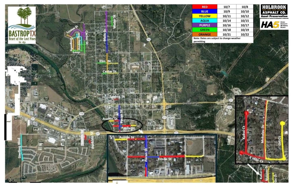 Each street receiving roadwork will be closed for two days between 7 a.m.-7 p.m. (Courtesy city of Bastrop)