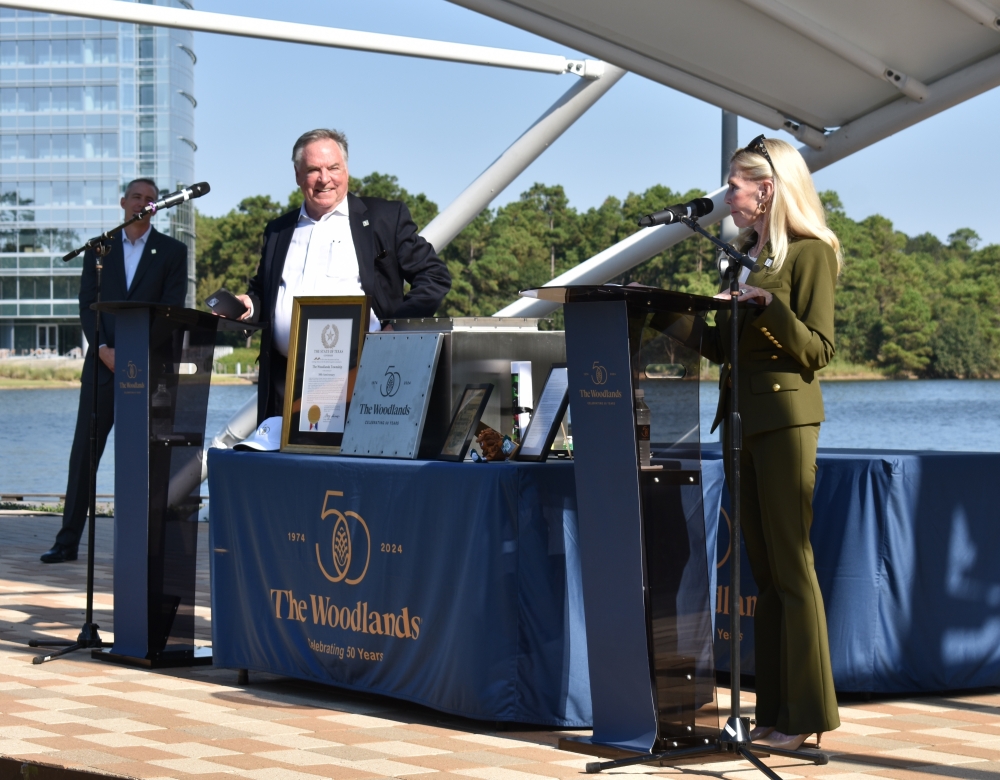 Bruce Tough shared reminiscences from the early days of The Woodlands at the Oct. 14 event. (Vanessa Holt/Community Impact)